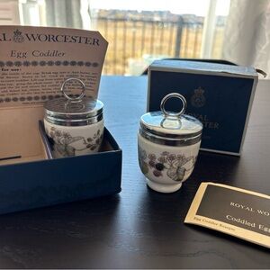 Royal Worcester Egg Coddler with Floral Design - White and Silver